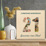 Impression Sur Bois 21e anniversaire photo Collage dans le numéro 21<br><div class="desc">Créez votre propre collage photo d'art en bois pour un cadeau unique de 21e anniversaire. Le design comporte un collage photo en forme de numéro 21. Le modèle est mis en place pour que vous puissiez ajouter vos propres photos ainsi qu'un nom et votre propre libellé personnalisé. L'exemple de texte...</div>