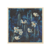 Bois abstrait mur fleurs bleues. Jour 5