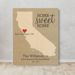 Impression Sur Bois California State Love Nom de famille personnalisé 
