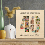 Impression Sur Bois Collage photo de 40e anniversaire dans le numéro 4<br><div class="desc">Créez votre propre collage photo d'art en bois pour un cadeau unique de 40e anniversaire. Le design comporte un collage photo en forme de numéro 40. Le modèle est mis en place pour que vous puissiez ajouter vos propres photos ainsi qu'un nom et votre propre libellé personnalisé. L'exemple de texte...</div>