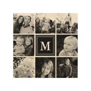 Impression Sur Bois Collage photo de la famille des monogrammes noirs