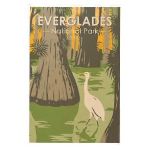 Impression Sur Bois Everglades Parc National Floride Egret Vintage