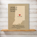 Impression Sur Bois Indiana State Map Nom de famille personnalisé étab<br><div class="desc">Montrez à votre Indiana et à votre famille l'amour/la fierté de cette belle peinture murale en bois sur mesure. Un design rustique chic à grains de bois présente une silhouette IN State map, typographie "Home Sweet Home", un coeur rouge montrant où vous vivez, le tout contre un arrière - plan...</div>