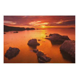Impression Sur Bois Mer d'Orange, coucher du soleil, Californie