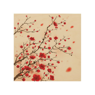 Impression Sur Bois Peinture orientale de style, fleur de prune au