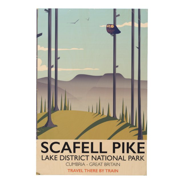 Impression Sur Bois Scafell Pike, Cumbria, affiche de voyage Vintage (Devant)