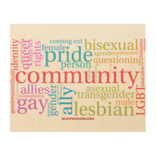 Impression Sur Bois SlipperyJoe's rainbow community words colorful ide