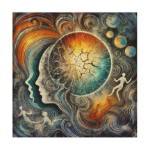 Visages cosmiques avec soleil Abstrait