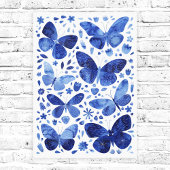 Impression sur toile Aquarelle Papillons Bleu Indi