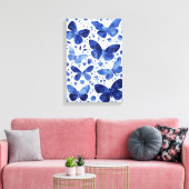 Impression sur toile Aquarelle Papillons Bleu Indi (Insitu(Salon))
