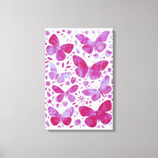 Impression sur toile aquarelle papillons rose mage (Recto)