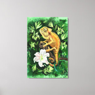 Impression sur toile Caméléon dans les feuilles