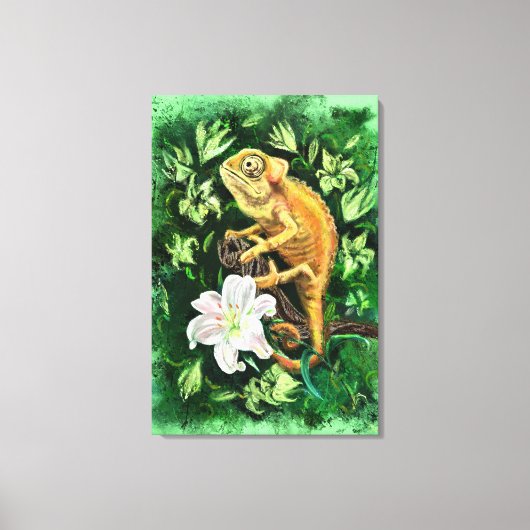 Impression sur toile Caméléon dans les feuilles (Recto)