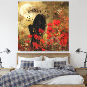 Impression sur toile Champ de coquelicots la nuit (Insitu(Chambre))