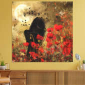 Impression sur toile Champ de coquelicots la nuit (Insitu(Salon))