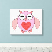 Impression sur toile Chouette à coeur rose (Insitu (Plancher de Bois))