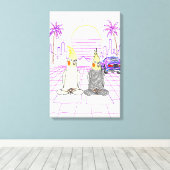 "Impression sur toile Cockatiels Vaporwave Coucher (Insitu (Plancher de Bois))