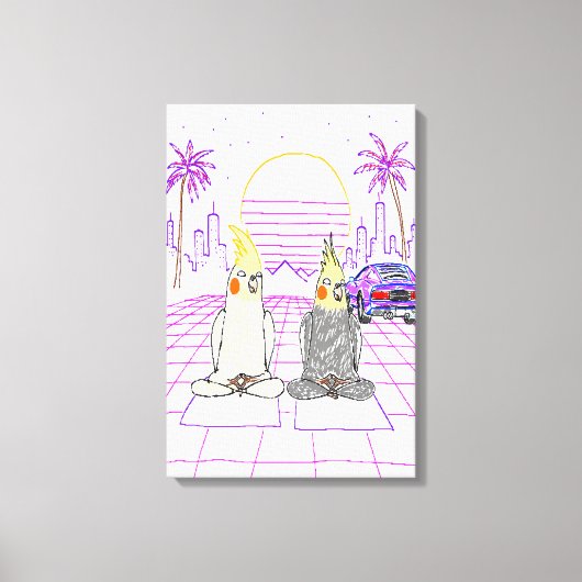 "Impression sur toile Cockatiels Vaporwave Coucher (Recto)
