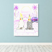 "Impression sur toile Cockatiels Vaporwave Coucher (Insitu (Plancher de Bois))