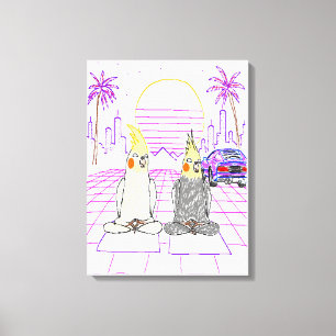 "Impression sur toile Cockatiels Vaporwave Coucher