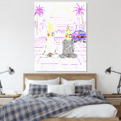 "Impression sur toile Cockatiels Vaporwave Coucher (Insitu(Chambre))