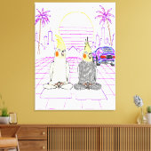 "Impression sur toile Cockatiels Vaporwave Coucher (Insitu(Salon))