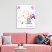 "Impression sur toile Cockatiels Vaporwave Coucher (Insitu(Salon))