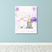 "Impression sur toile Cockatiels Vaporwave Coucher (Insitu (Plancher de Bois))