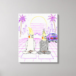"Impression sur toile Cockatiels Vaporwave Coucher