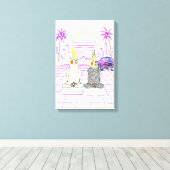 "Impression sur toile Cockatiels Vaporwave Coucher (Insitu (Plancher de Bois))