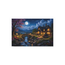 Impression sur toile Cottage Enchanté au Clair de