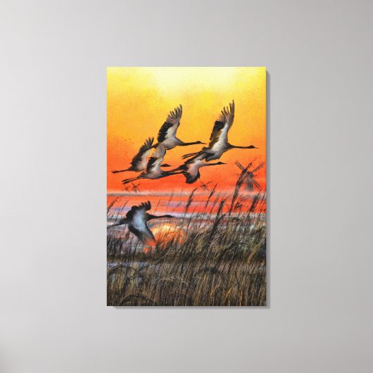 Impression sur toile Coucher de soleil avec oiseau (Recto)