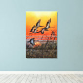 Impression sur toile Coucher de soleil avec oiseau (Insitu (Plancher de Bois))