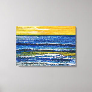 Impression sur toile - Coucher de soleil et vagues