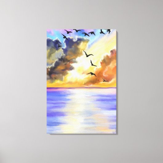Impression sur toile Coucher de soleil sur mer ave (Recto)