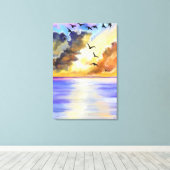 Impression sur toile Coucher de soleil sur mer ave (Insitu (Plancher de Bois))
