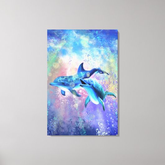 Impression sur toile Couple de dauphins heureux - (Recto)