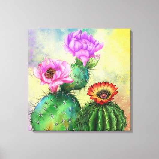 Impression sur toile d'art de fleurs de cactus rou (Recto)
