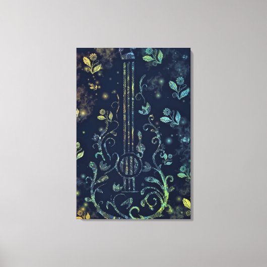 Impression sur toile d'art de guitare et de fleurs (Recto)