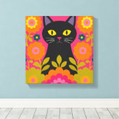 Impression sur toile d'art populaire Chat Noir Col (Insitu (Plancher de Bois))