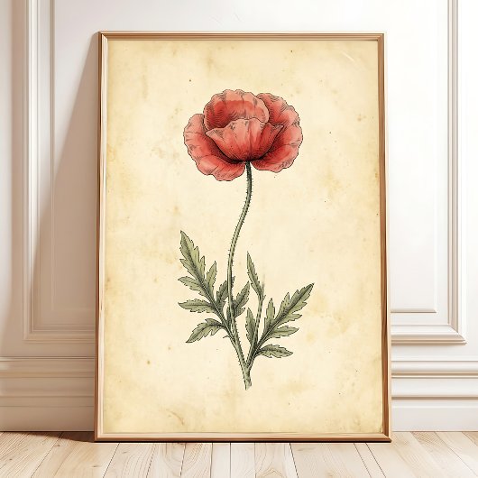 Impression sur toile d'art vintage de pavot