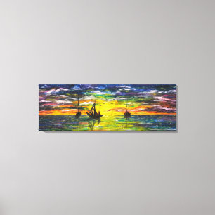 Impression sur toile de bateaux au coucher du sole