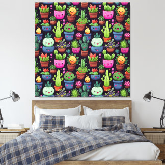 Impression sur toile de cactus Kawaii