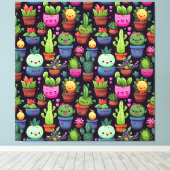 Impression sur toile de cactus Kawaii (Insitu (Plancher de Bois))