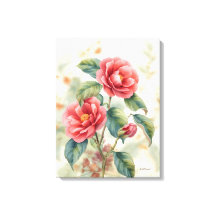 Impression sur toile de camélia rose à l'aquarell