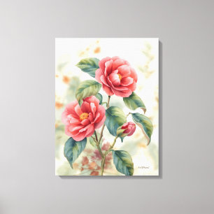 Impression sur toile de camélia rose à l'aquarell