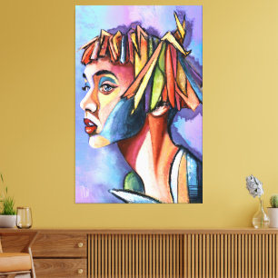 Impression sur toile de dame d'art cubiste