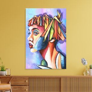 Impression sur toile de dame d'art cubiste