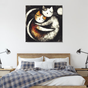Impression sur toile de deux chats s'étreignant –