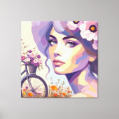 Impression sur toile de femme à bicyclette florale (Recto)